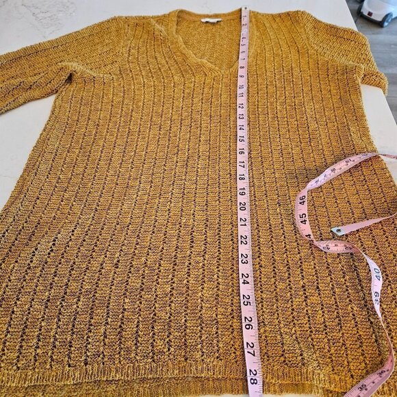 J. Jill Size Medium Gold V-Neck Open Knit Lightweight Tunic Sweater 3/4 Sleeve - Picture 11 of 13